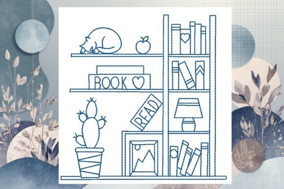Bookshelf 2 Line Art - Six Sizes: A Practical Evaluation for Machine Embroidery Projects