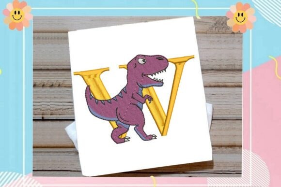 Dinosaur Monogram Alphabet Letter W Embroidery Design